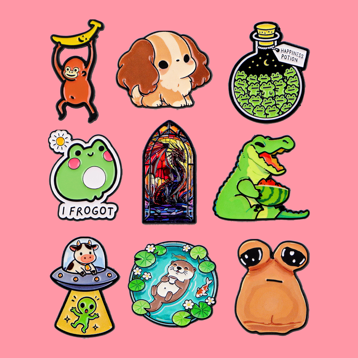Embroidery Tulle - Animals Frogs Dog Monkey Enamel Pins