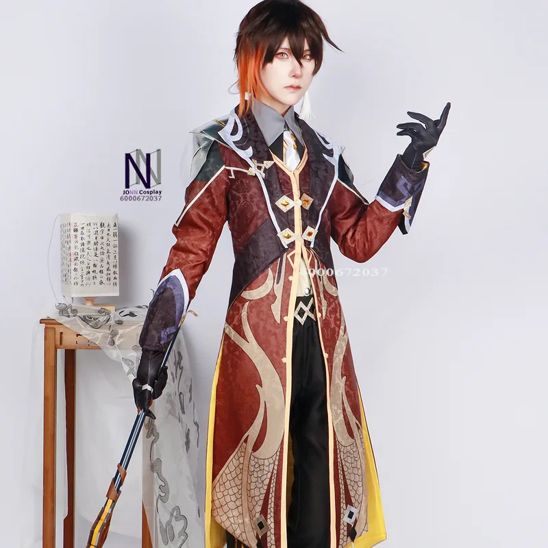 Embroidery Dress - 3'x,4'f\6/Men's Impact Zhongli Cosplay Costume -