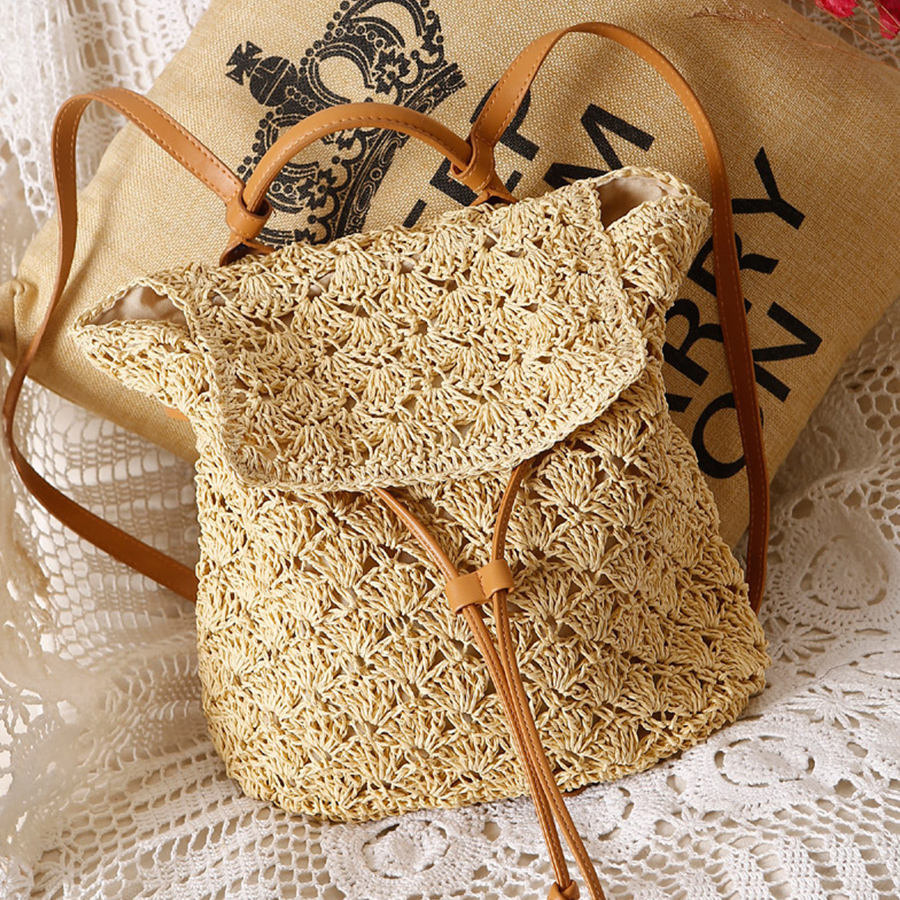 Embroidery Bali - Summer's straw flip backpack new women's
