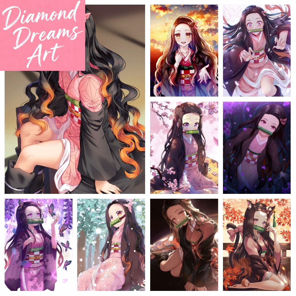 Embroidery X Stitch - Frameless,DIY Anime Demon Slayer Nezuko Diamond