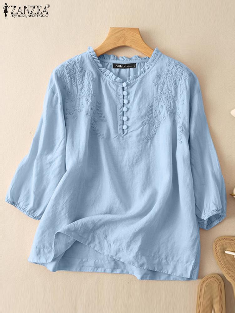 ZANZEA Summer Vintage Shirts E - Embroidery Artwork incelemesi ve fiyatı