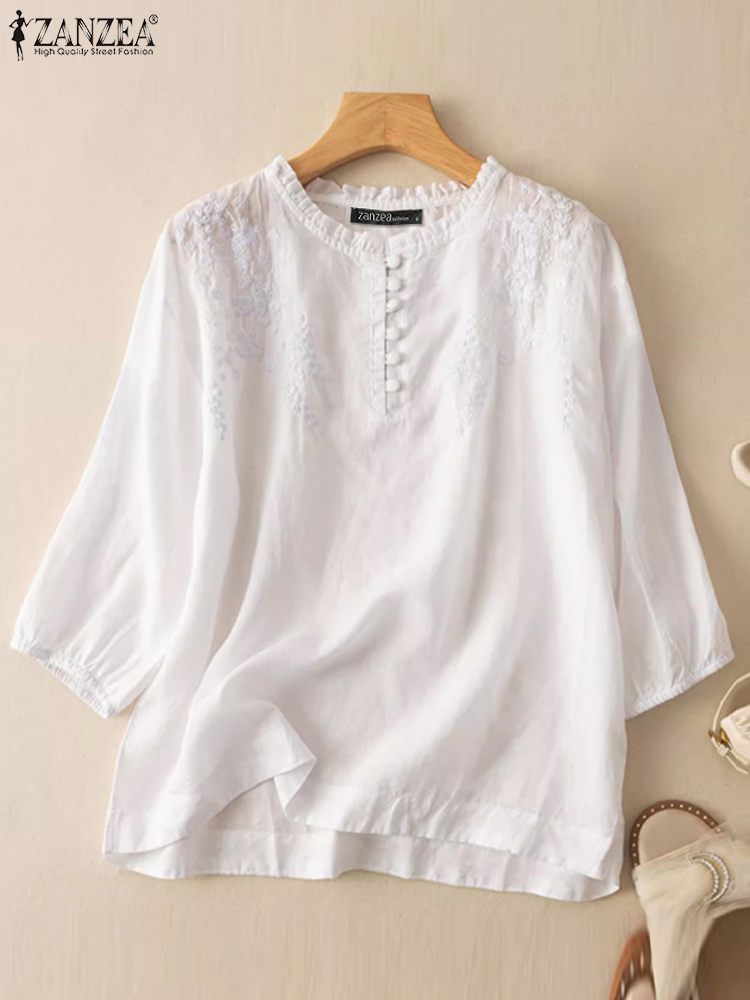 ZANZEA Summer Vintage Shirts E - Embroidery Artwork incelemesi ve fiyatı