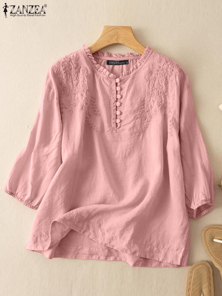 ZANZEA Summer Vintage Shirts E - Embroidery Artwork incelemesi ve fiyatı