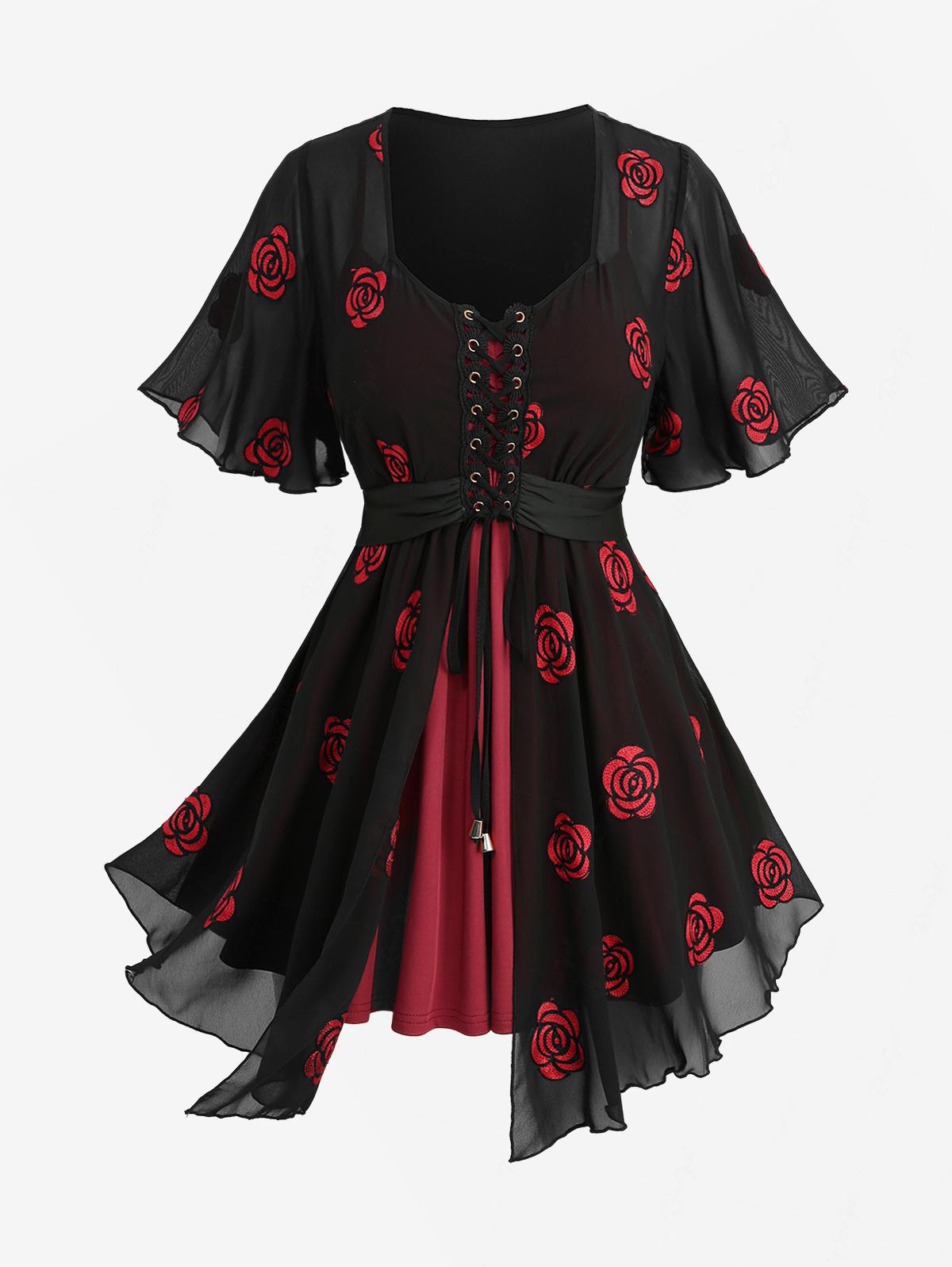 Plus Size 2-in-1 Tops Rose Flo - Embroidery Roses incelemesi ve fiyatı
