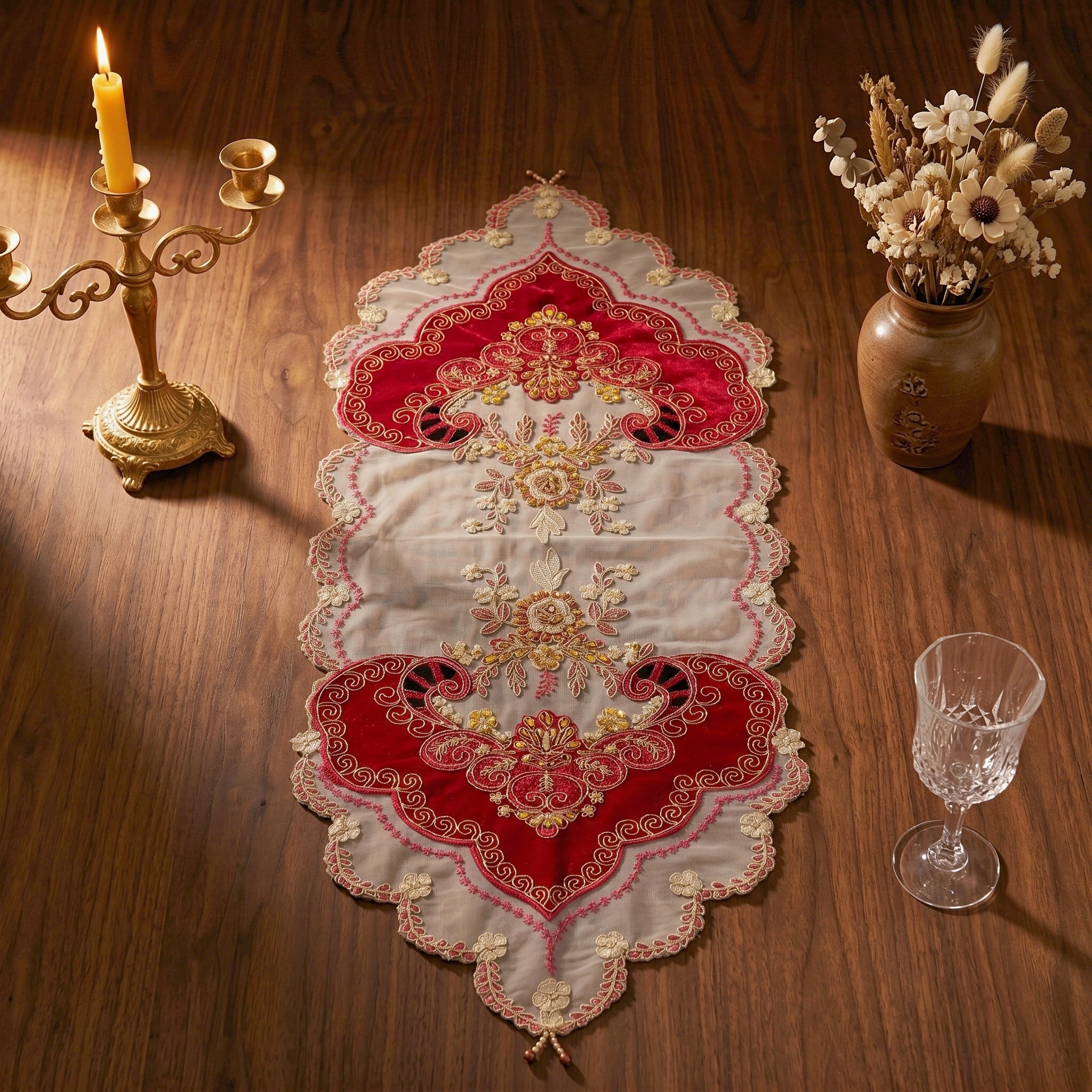 1pcs 40x100cm Red Velvet Table - Embroidery Xmas Designs incelemesi ve fiyatı