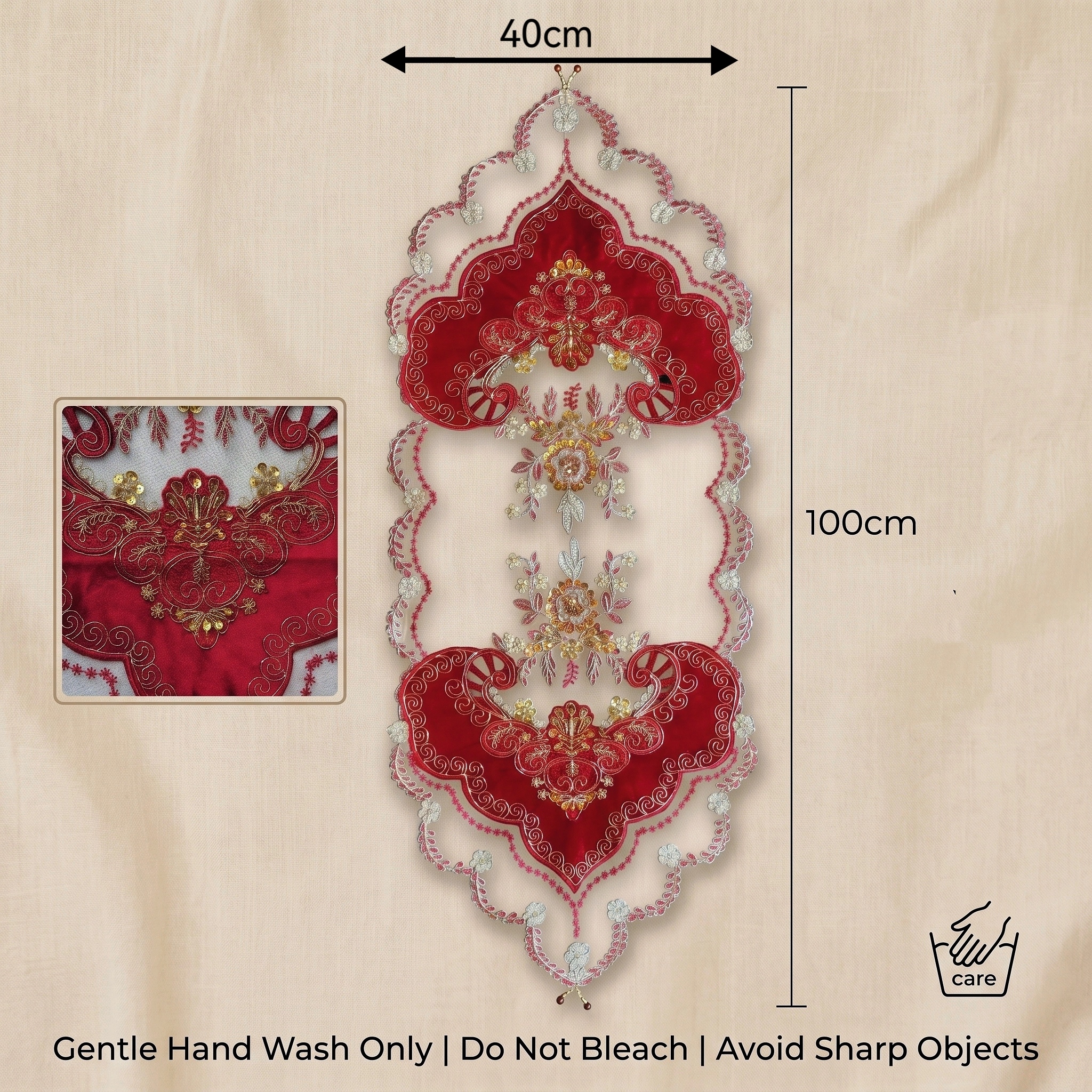1pcs 40x100cm Red Velvet Table - Embroidery Xmas Designs incelemesi ve fiyatı