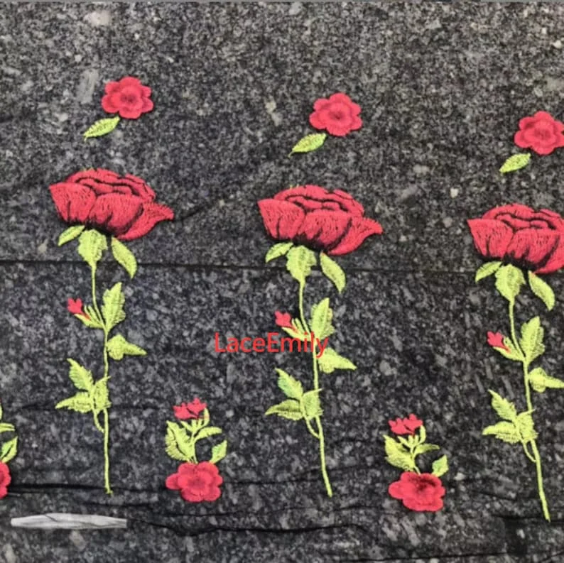 Red Rose Lace Fabric flower em - Embroidery Roses incelemesi ve fiyatı