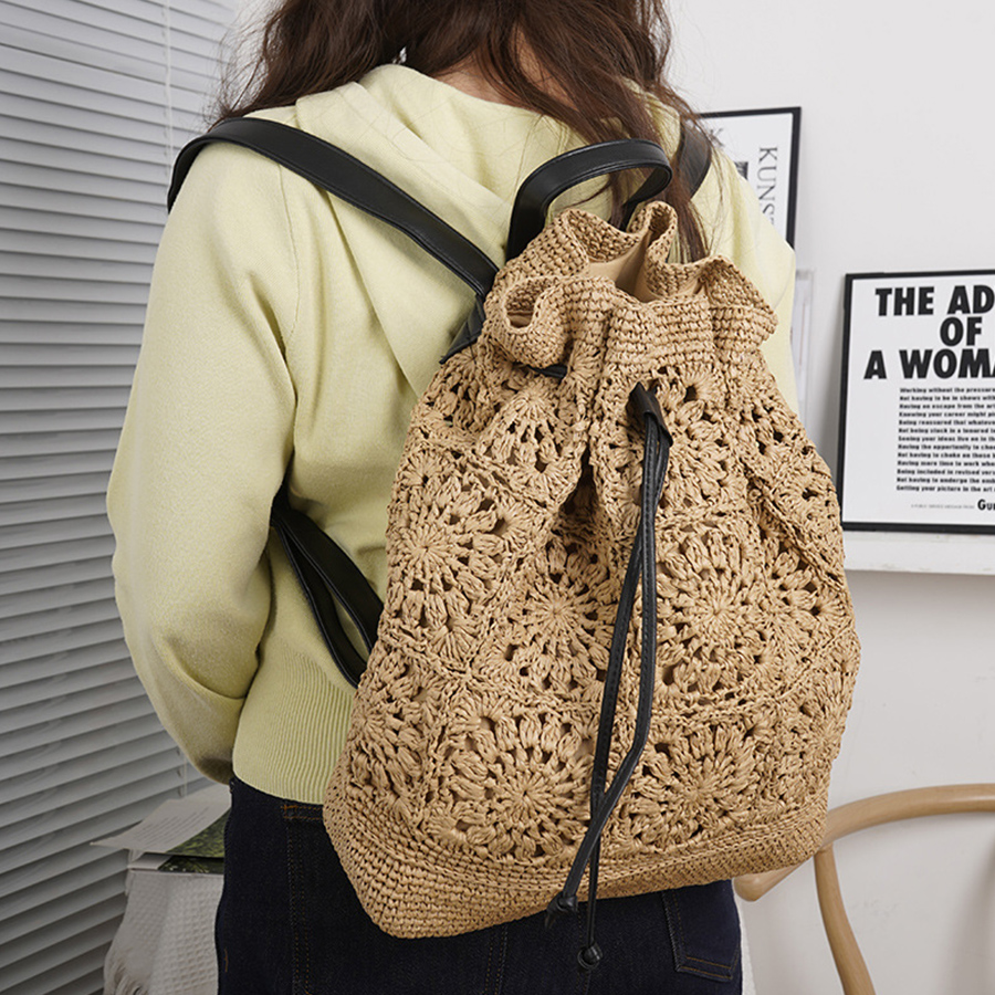 Straw Drawstring Backpack Summ - Embroidery Bali incelemesi ve fiyatı